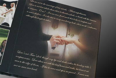 wedding album page with elegrant script