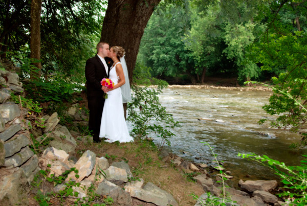 A romantic photographic scenic portrait by the river.