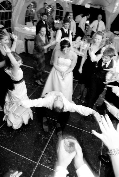 The wedding day celebration continues into the night.