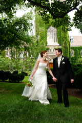 journalistic photograph of the bride and groom walking after their ceremony