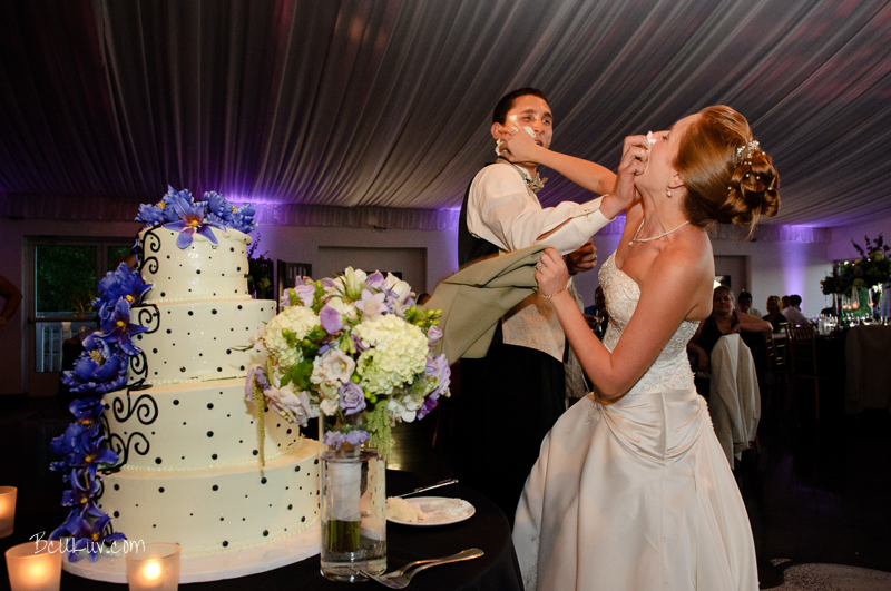 Bride and groom attack each other during their cake cutting