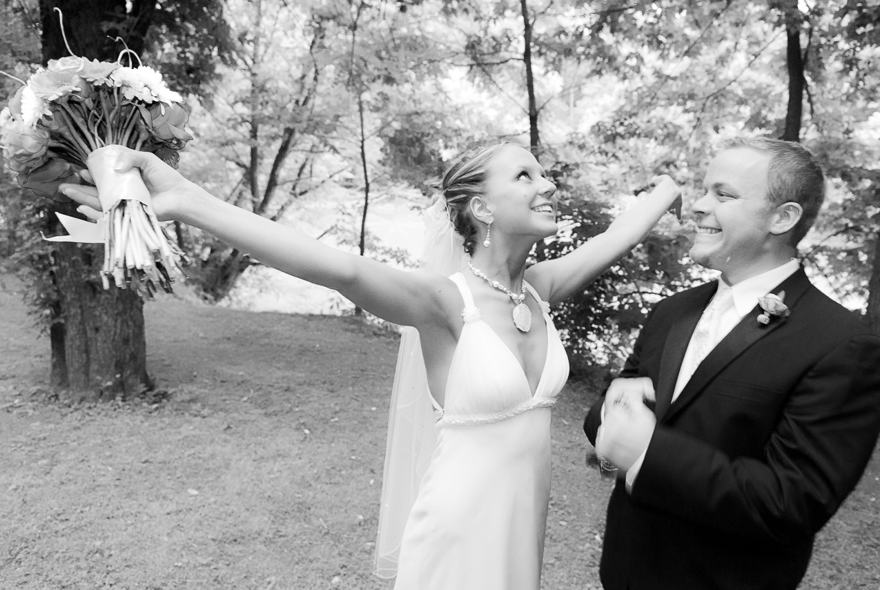 The bride and groom share feelings of elation after their ceremony