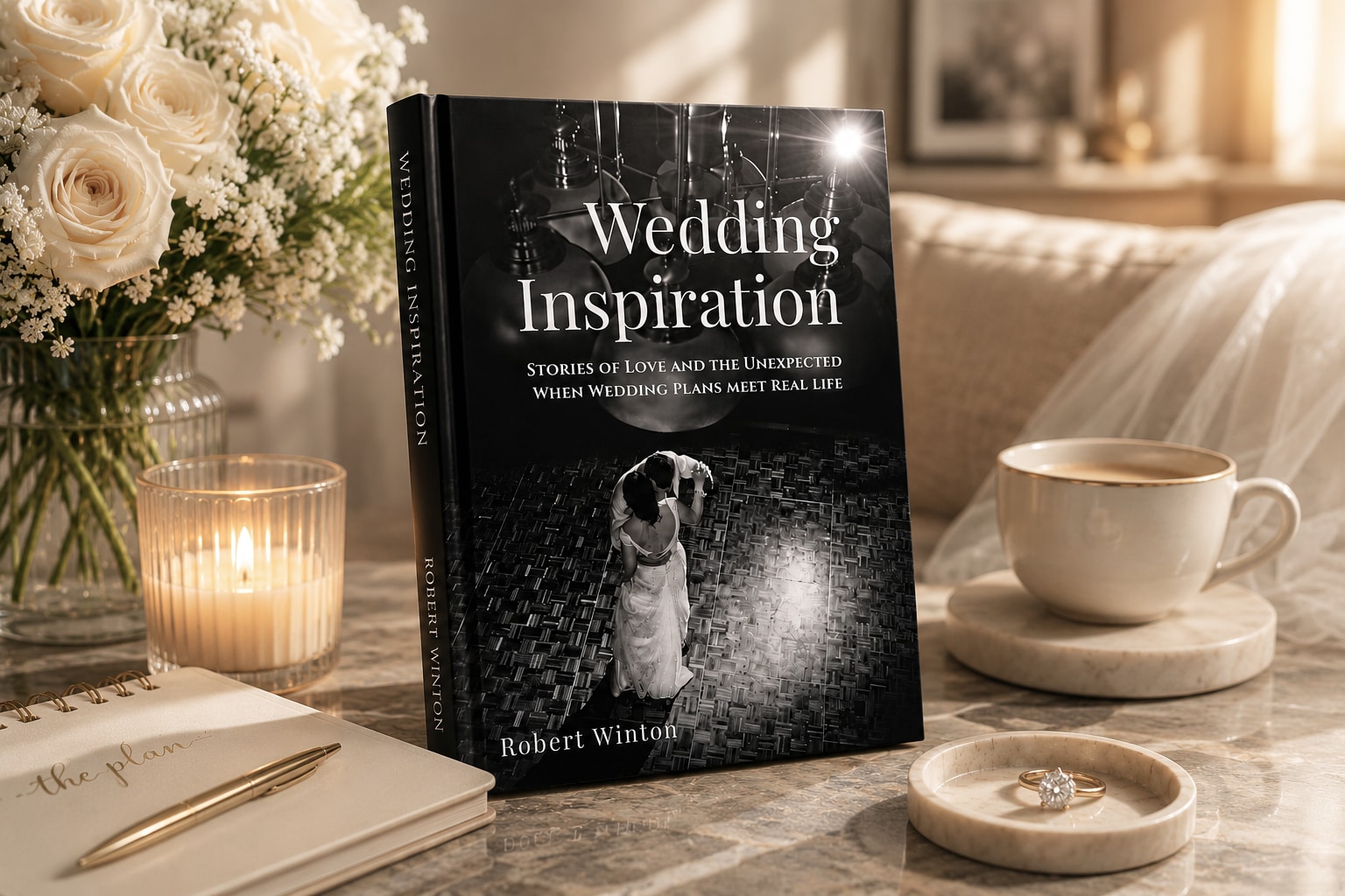 Wedding Inspiration wedding planning stories book by Robert Winton shown in elegant tabletop wedding setting